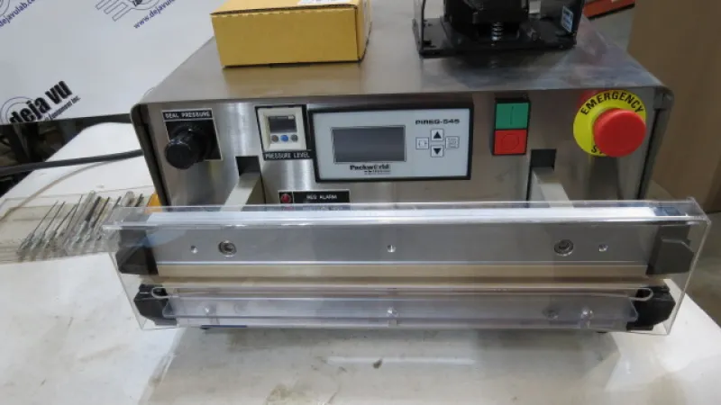 Packworld Heat sealer Packworld Heat sealer - This PackworldUSA Impulse Heat Sealer is specifically designed to provide quality results and reliable performance for heat sealing of plastics and heat sealable composites in a production environment or Research Development. It is ideal for materials testing and quantifying the optimum heat sealing parameters for heat seal or heat seal/cut applications. It is also convenient and easy to operate either manually or by foot switch. It provides consistent and repeatable results, every time— heat seal after heat seal. Product Details Models PW3116 Applications Medical Devices • Pharmaceuticals • Cosmetics • Liquid Packaging • Samples or Specimens • Research Development • Electronics Standard Features Compressed air outlet • Digital Air pressure regulator and gauge and alarms • Low pressure closing/high pressure heat sealing • Stainless steel case • Single or double band heat seal operation • Quick and easy change over of heatseal bands • Emergency stop button • Foot Pedal Activation Benefits Calibration made simple • Precise and repeatable heat sealing control • Ease of operation • Adaptable to a wide variety of uses • Maintenance Free • Safety Assured Options Data Capture with USB connection and PC Software • NIST traceable calibration • Adjustable Table for exact product placement • Jaw modifications for water cooling • High Temperature Application Set-up • CE Compliance Specifications Power: 2.2kva @ 115V, 20amp (220V optional) • Timer: 0 - 99.9 sec. Temperature Range: 0 - 500°C • Heat Seal Bar Length: 16" and 24" • Jaw Force: 0 - 1000 lbs. • Size: 18" x 18" x 10" • Shipping Weight: 90 lbs. • Air Requirements: 80 - 100 psig